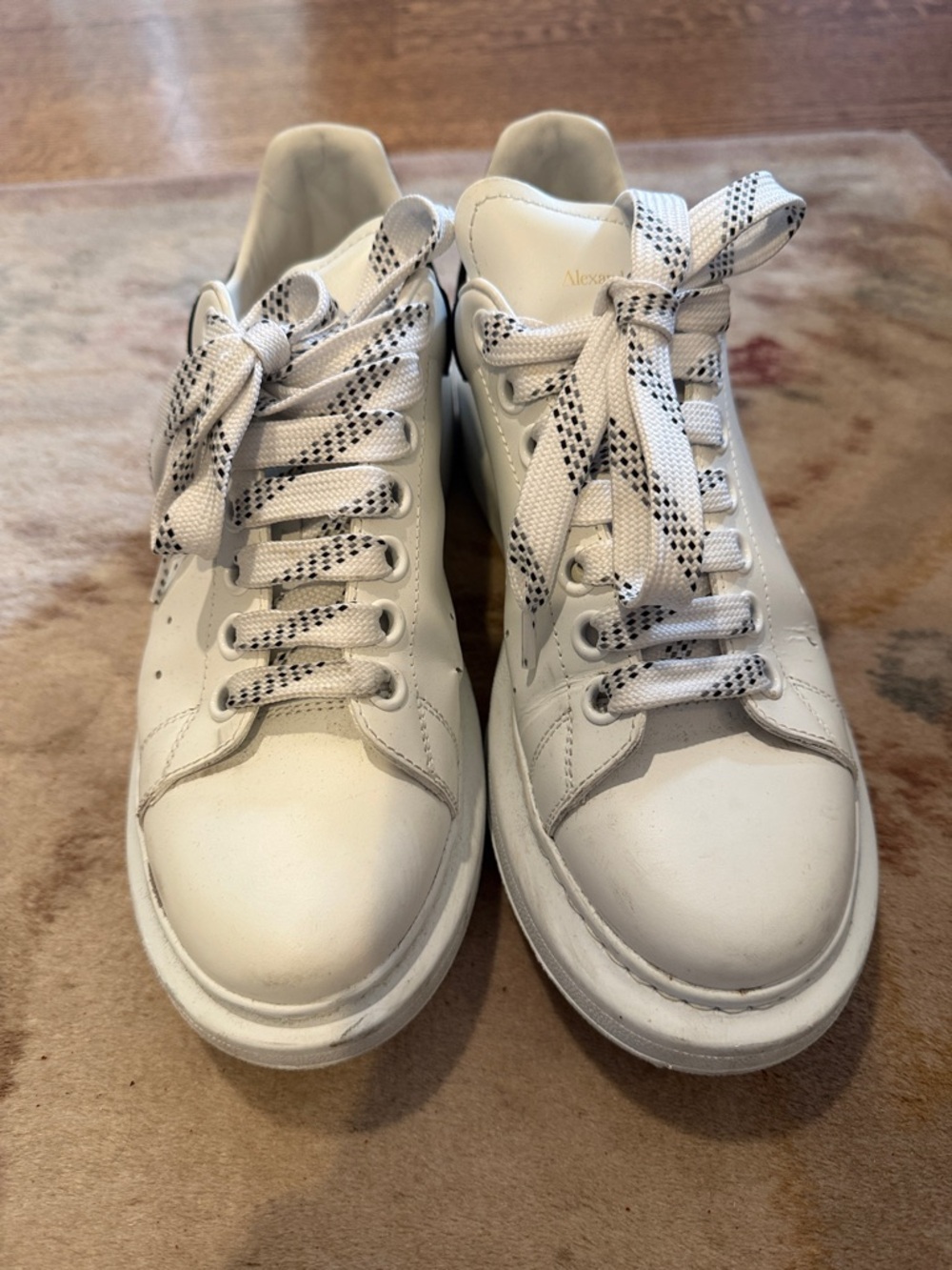 Alexander McQueen White Leather Platform Sneakers with Black-Dotted Laces